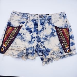 BDG Womens Jean Shorts Bleached Out Distressed Embroidered Beaded Size 26.